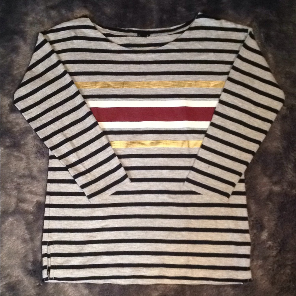 J. Crew Women's XS Foil Burgundy 3/4 Sleeve Top